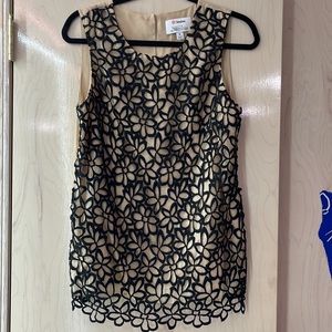 Lela Rose Target Neumann Marcus Floral Lace Overlay Silk Sleeveless Blouse